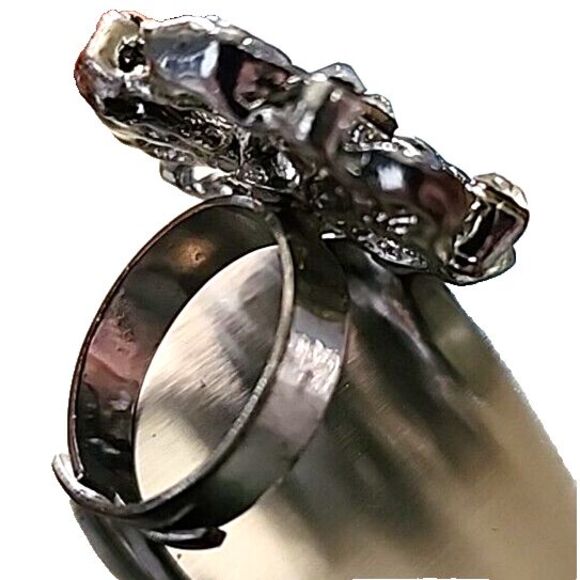 Roses Rhinestones Adjustable‎ Silver Ring - Picture 2 of 11